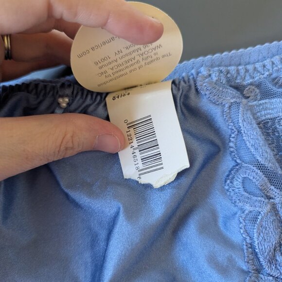 Vintage Wacoal Satin Second Skin High Cut Embroidered Panties Blue XL 84164 - Picture 7 of 12
